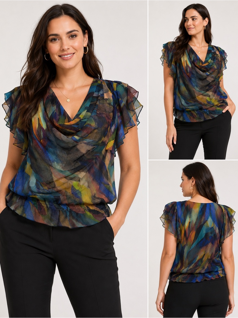 Ted Baker London Abstract Print Sheer Polyester Blouse Size S Flutter Sleeve EUC